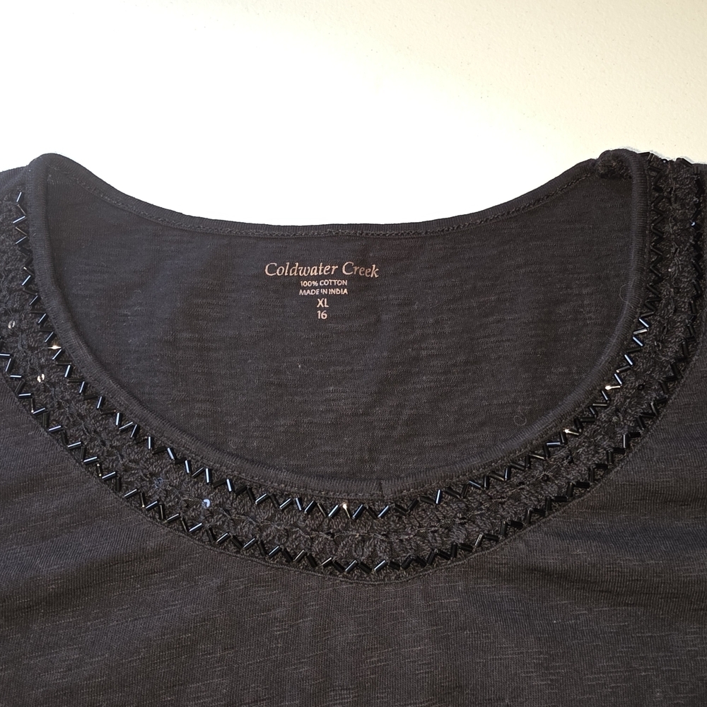 Coldwater Creek Xl Black Top Beautifully Beaded N… - image 3